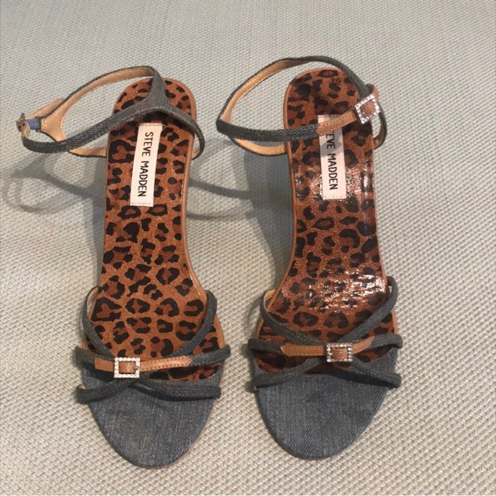 Y2K Vintage Stylish Denim Rhinestone Siren Heels by Steve Madden